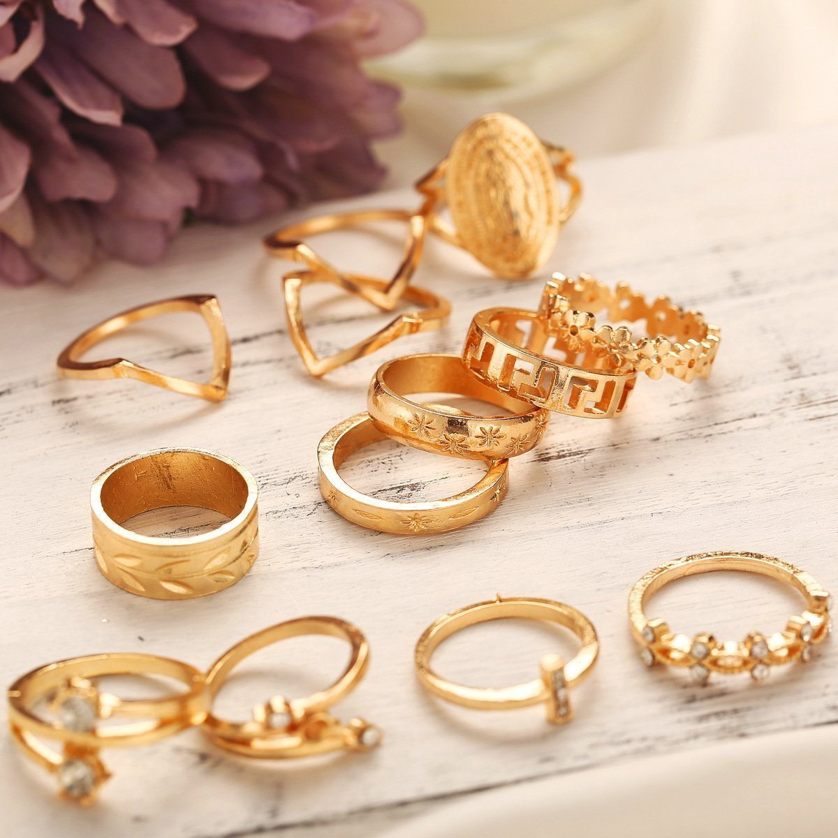 13 Piece Medallion Ring Set With Austrian Crystals