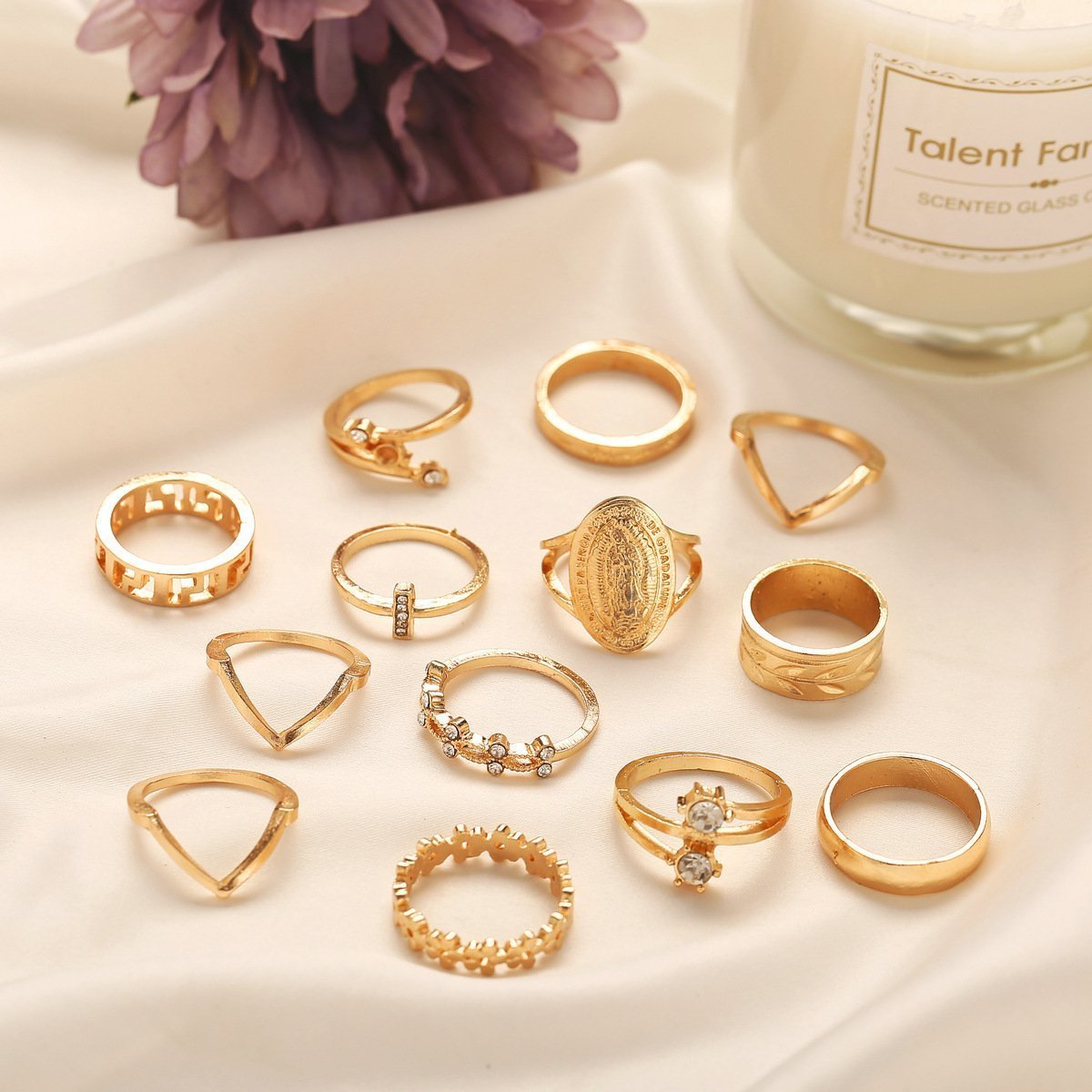 13 Piece Medallion Ring Set With Austrian Crystals