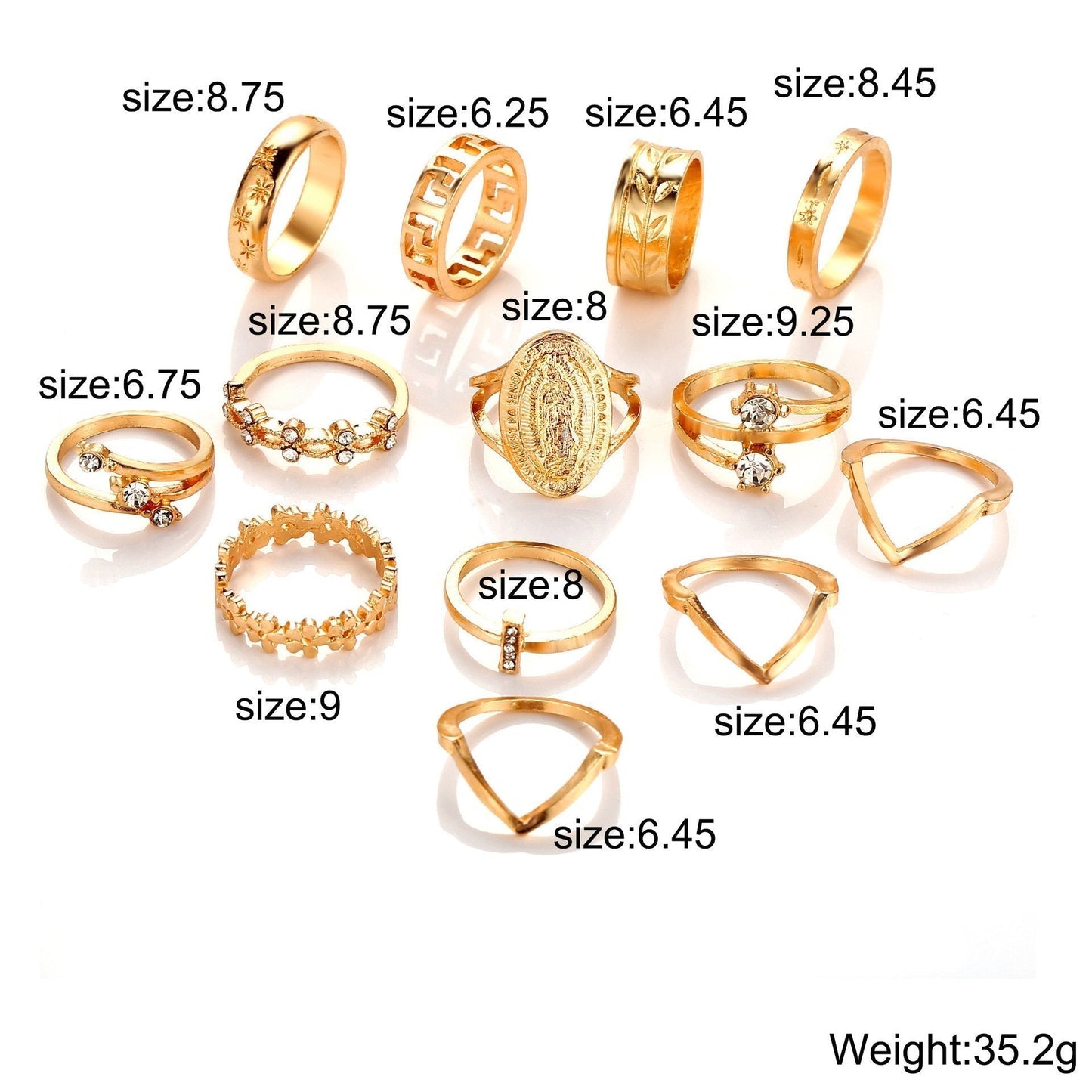 13 Piece Medallion Ring Set With Austrian Crystals